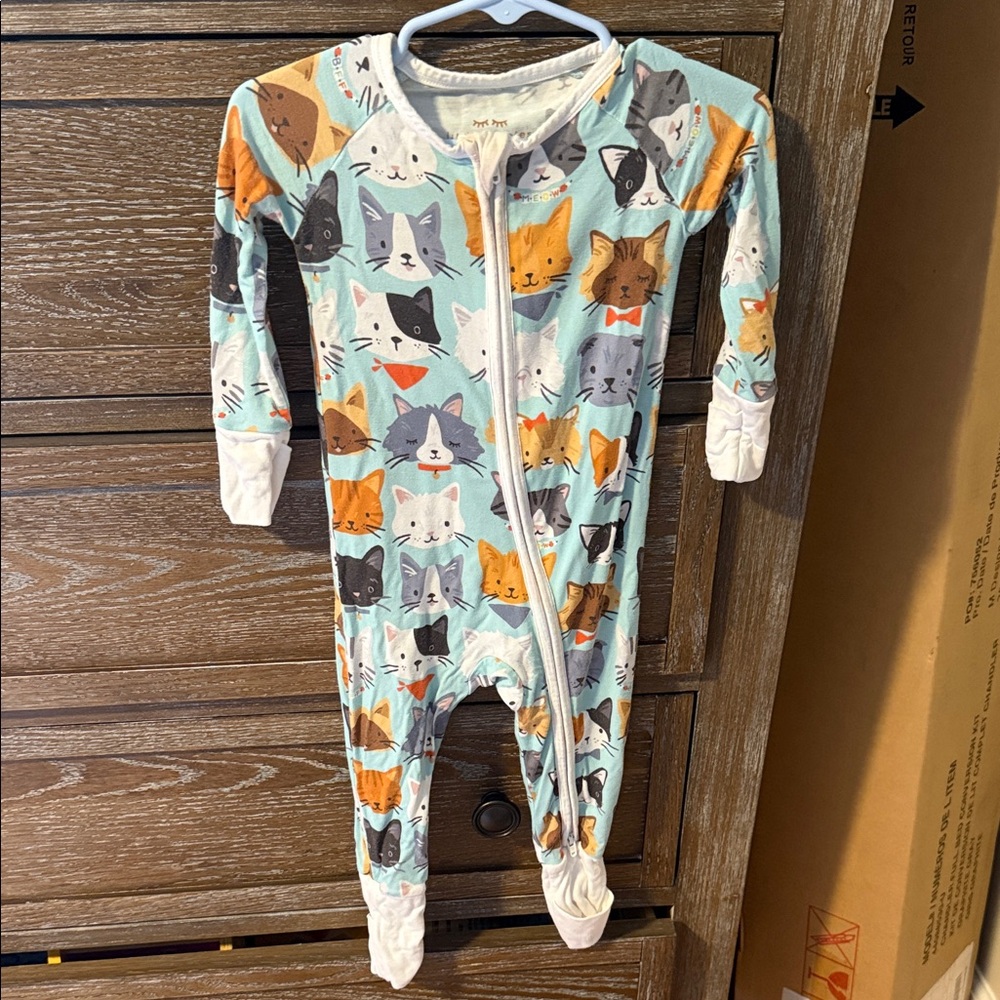 Little Sleepies Mint Cat-Print Footed One-Piece